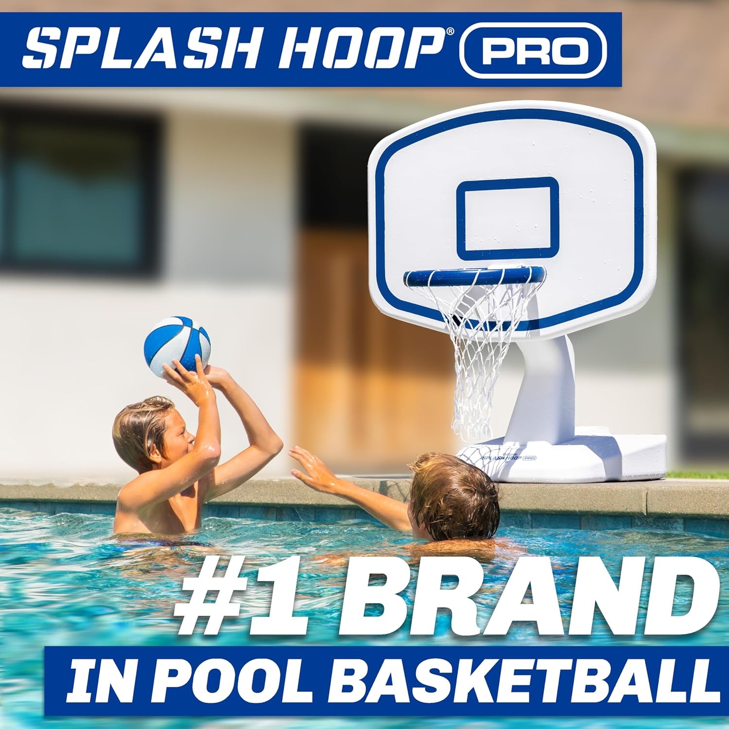 GoSports Splash Hoop PRO Pool Basketball Game – Modern Poolside Basketball Hoop with Backboard, Ball & Pump – Swimming Pool Basketball Hoop for Inground & Above Ground Pools(White)