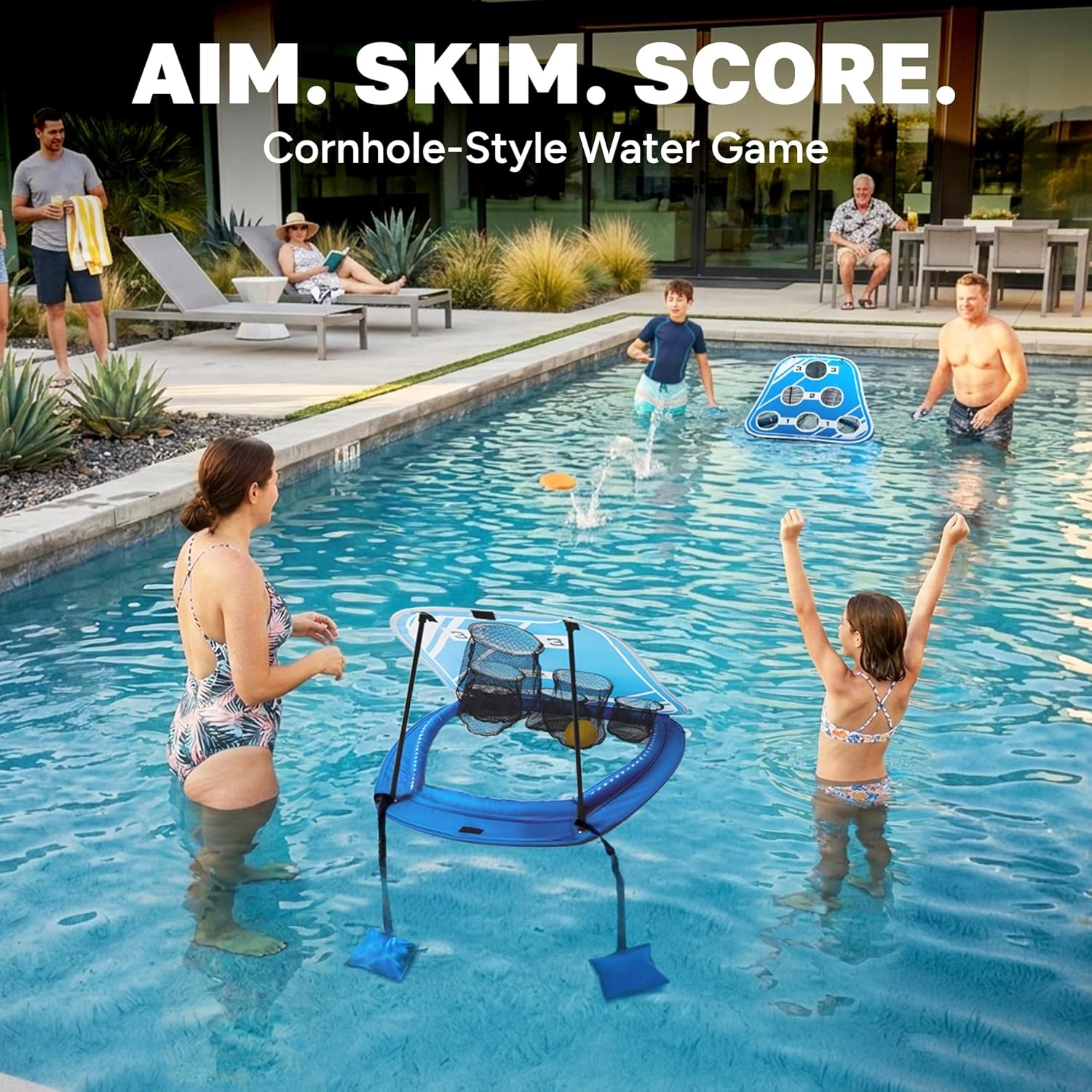 GoSports Splash Skip Floating Pool Cornhole Game – Stone Skipping Swimming Pool Game for Adults & Family – Water Cornhole Game for Pools & Lakes(Versus (2 Targets))