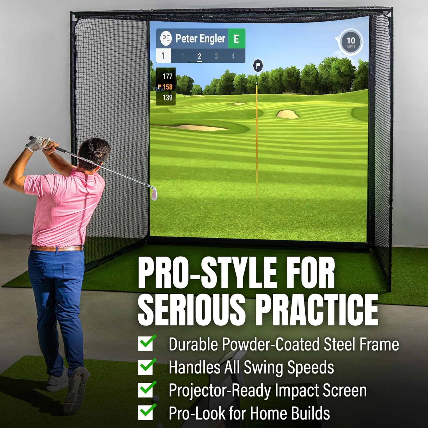 GoSports Range Cage Elite Golf Hitting Net – 8 x 8 ft Golf Simulator Enclosure with Impact Screen