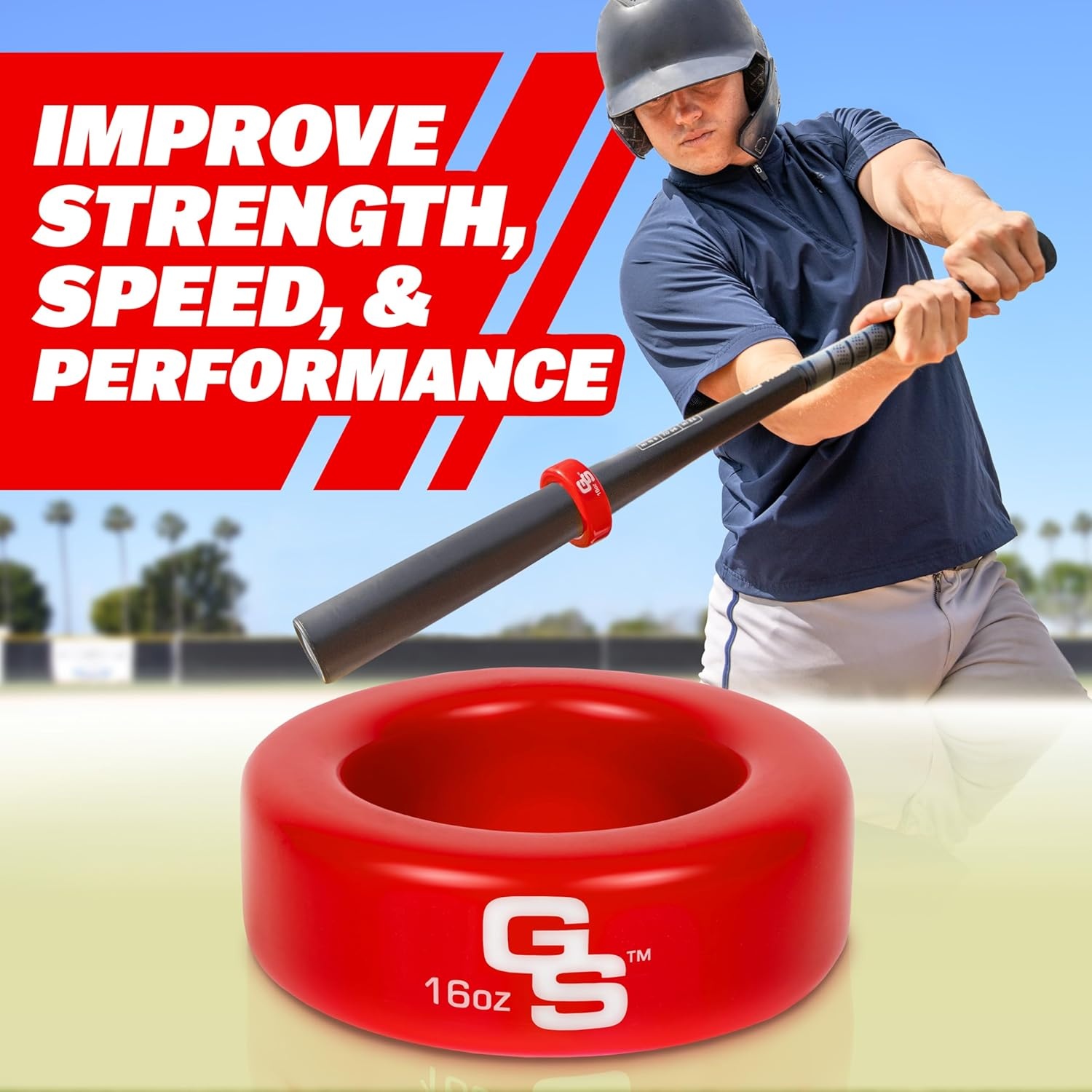 GoSports Baseball and Softball Bat Weight – 16 oz Bat Donut for Youth and Adult, Baseball & Softball Bat Accessories(Red)