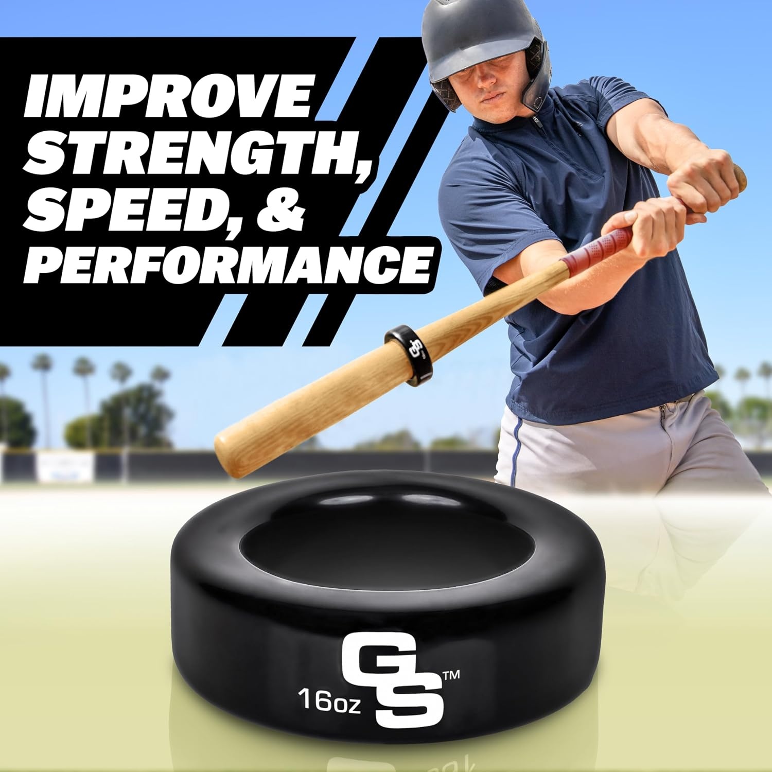 GoSports Baseball and Softball Bat Weight – 16 oz Bat Donut for Youth and Adult, Baseball & Softball Bat Accessories(Black)