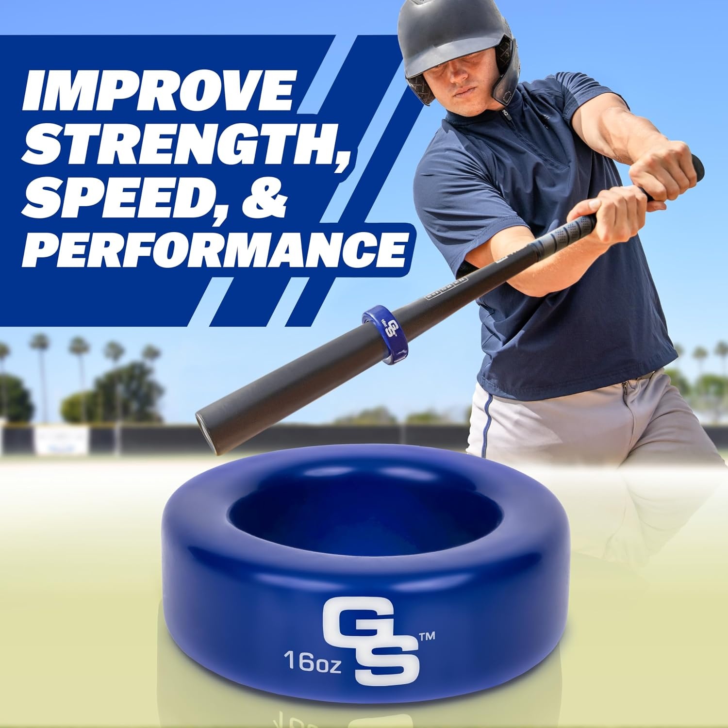 GoSports Baseball and Softball Bat Weight – 16 oz Bat Donut for Youth and Adult, Baseball & Softball Bat Accessories(Navy)