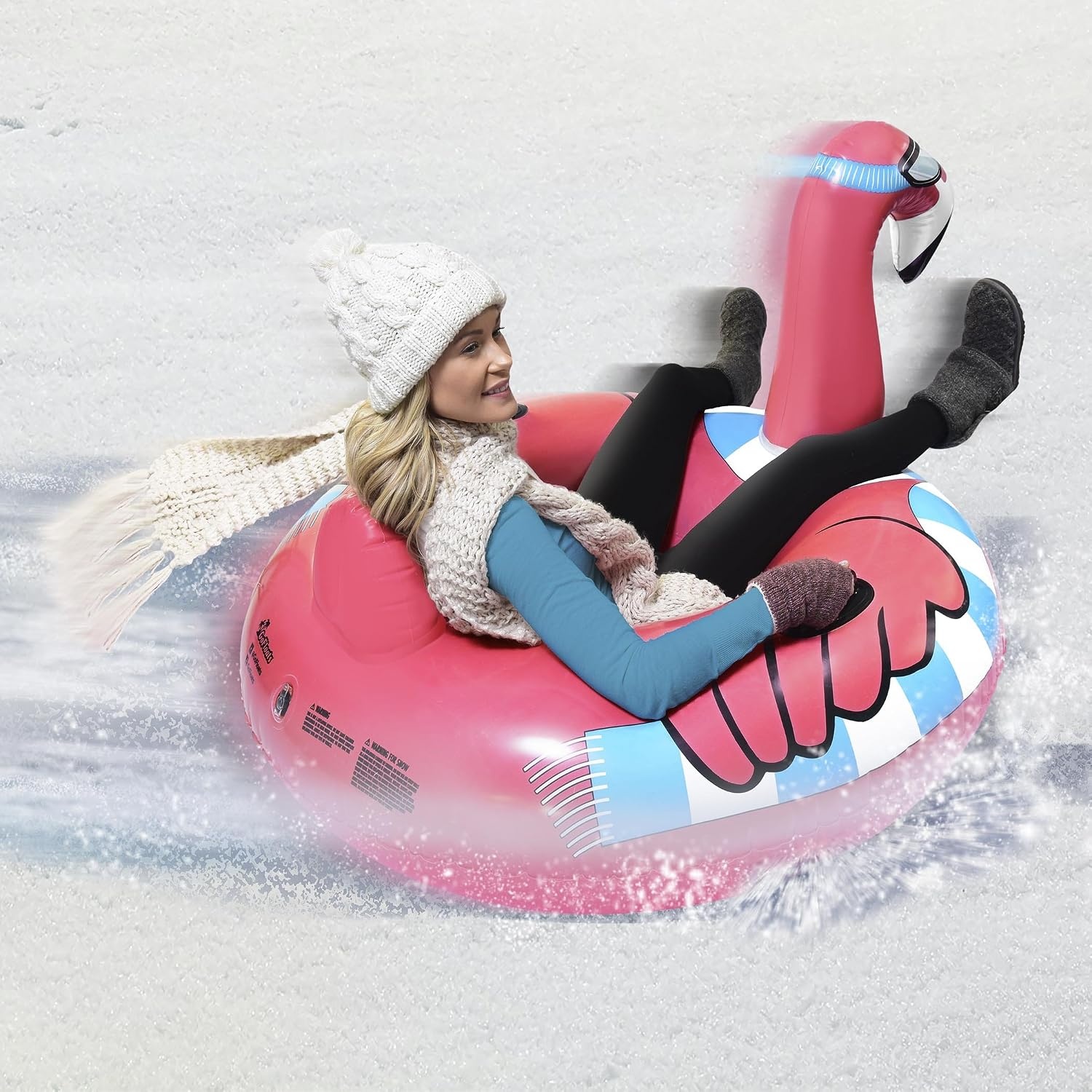 GoFloats Winter Snow Tubes – Choose from Unicorn, Disney’s Frozen, Ice Dragon, Polar Bear, Penguin, Flamingo – Inflatable Sled for Kids and Adults(Pink)