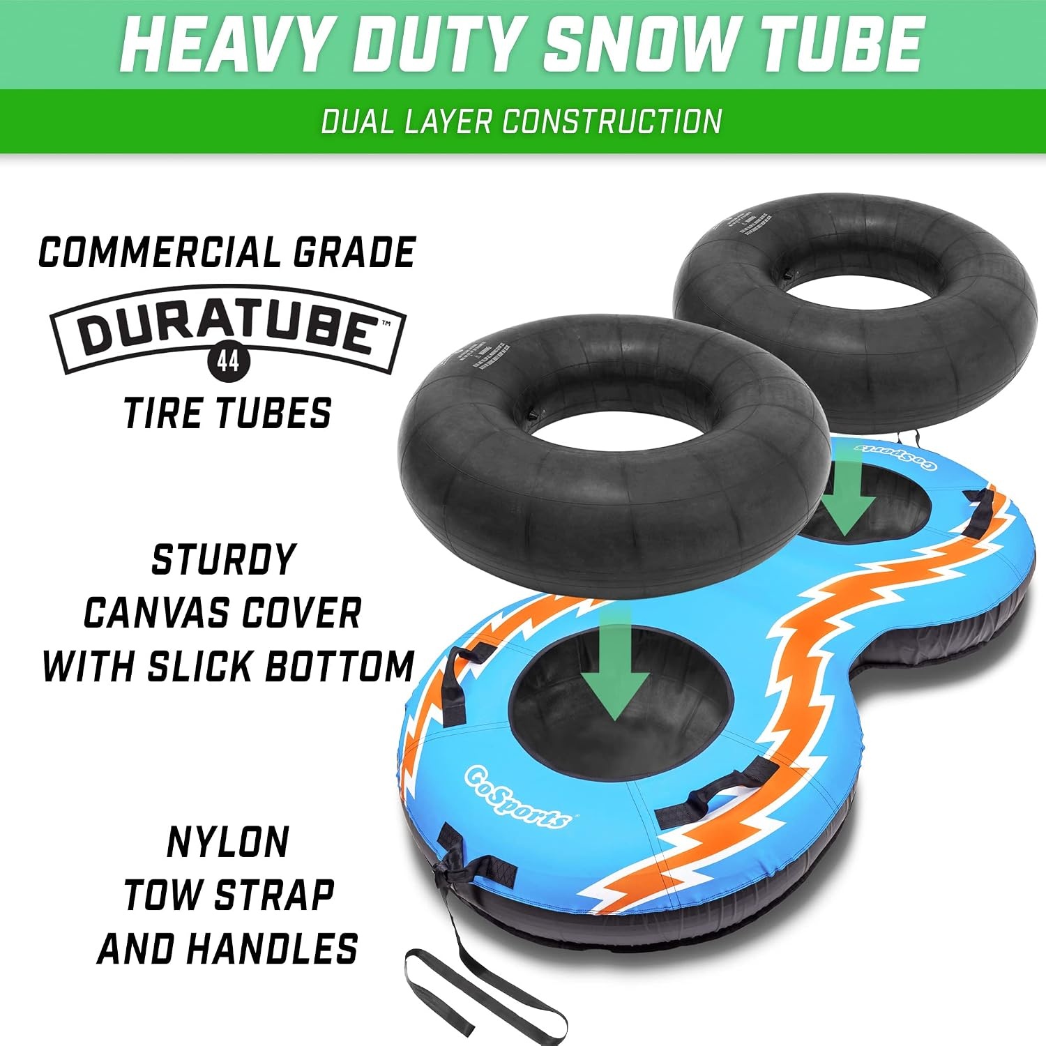GoSports Heavy Duty 2 Person Winter Snow Tube with Premium Canvas Cover – Choose America, Blue, Red or Retro(Retro)