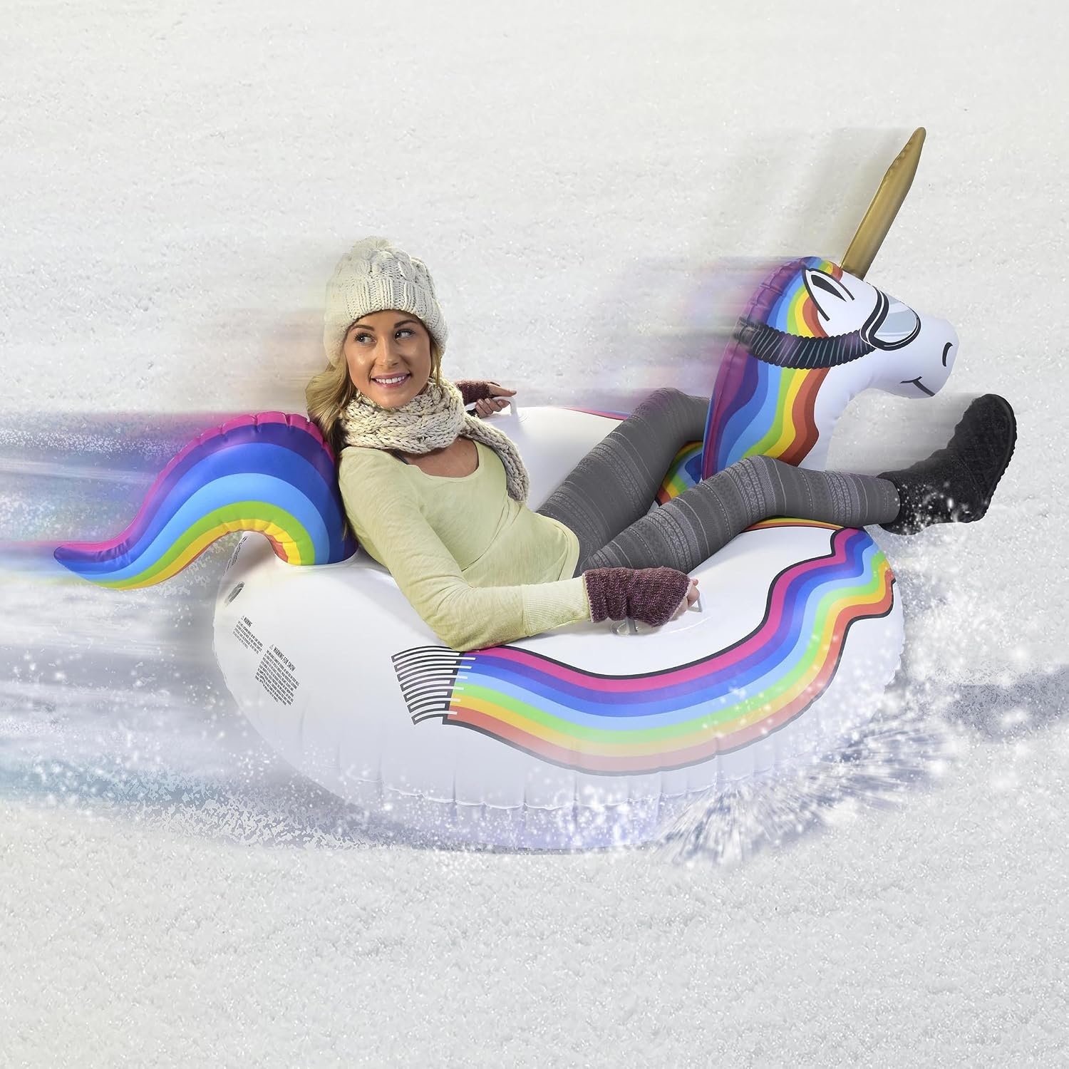 GoFloats Winter Snow Tubes – Choose from Unicorn, Disney’s Frozen, Ice Dragon, Polar Bear, Penguin, Flamingo – Inflatable Sled for Kids and Adults(Unicorn)