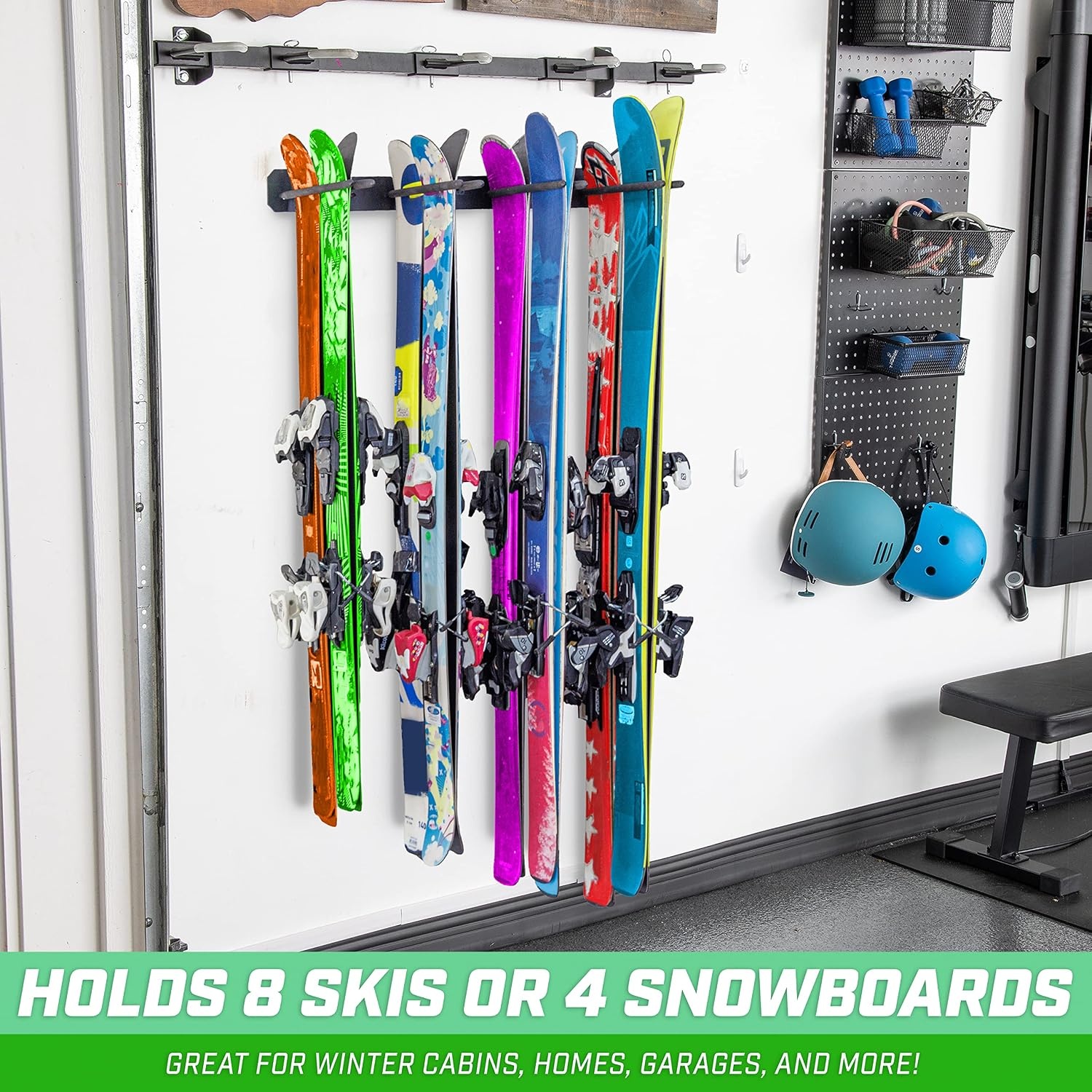 GoSports Wall Mounted Ski and Snowboard Storage Rack – 2 or 8 Ski Sizes(Black)