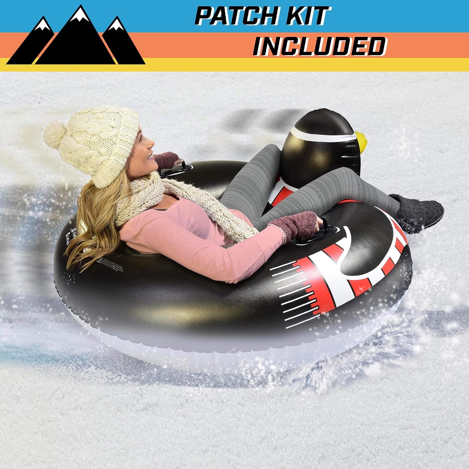 GoFloats Winter Snow Tubes – Choose from Unicorn, Disney’s Frozen, Ice Dragon, Polar Bear, Penguin, Flamingo – Inflatable Sled for Kids and Adults(Black)