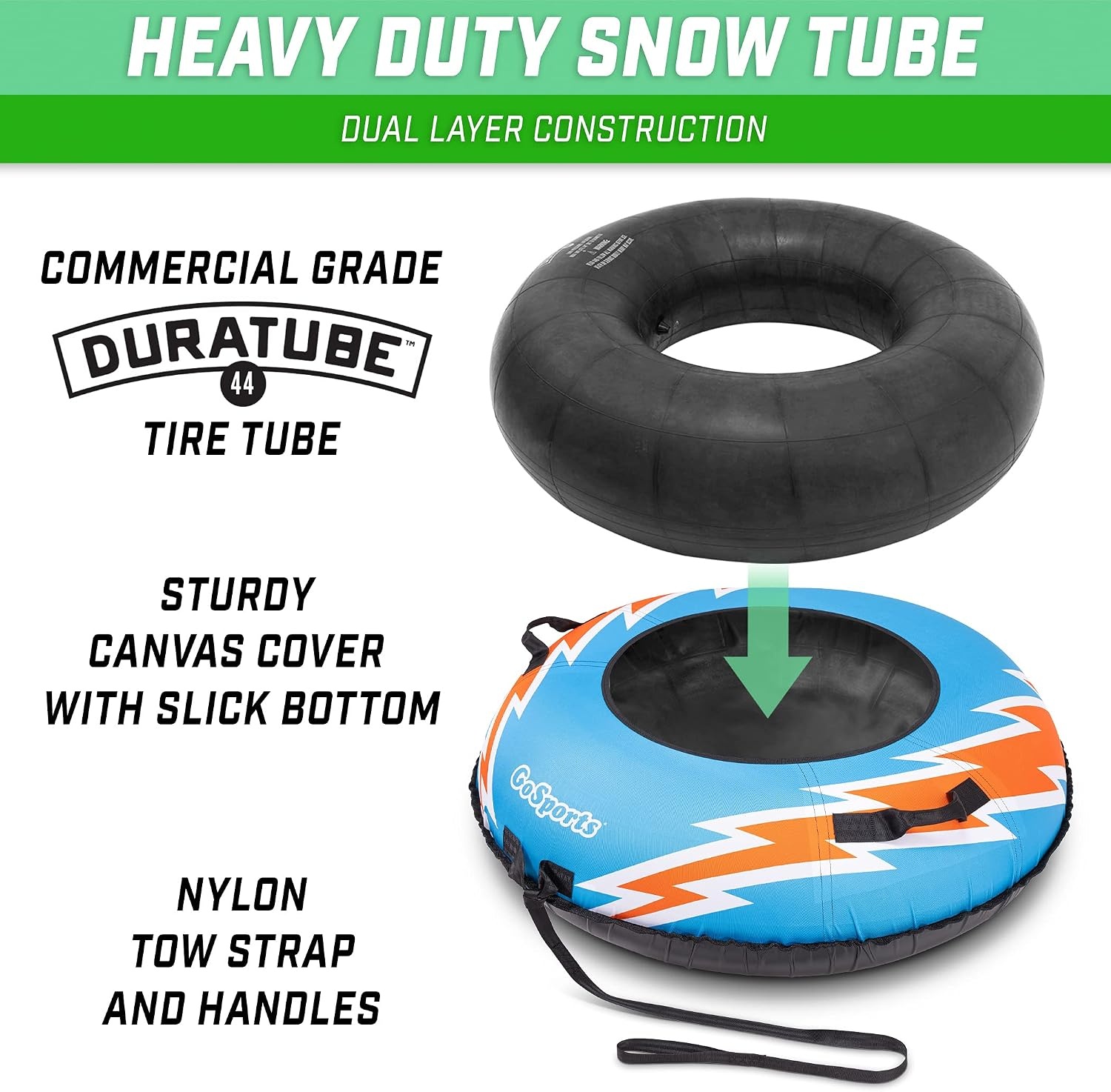 GoSports 44 Inch Heavy-Duty Winter Snow Tube with Premium Canvas Cover – Choose Your Style – Commercial Grade Sled(Retro – Multi Neon)