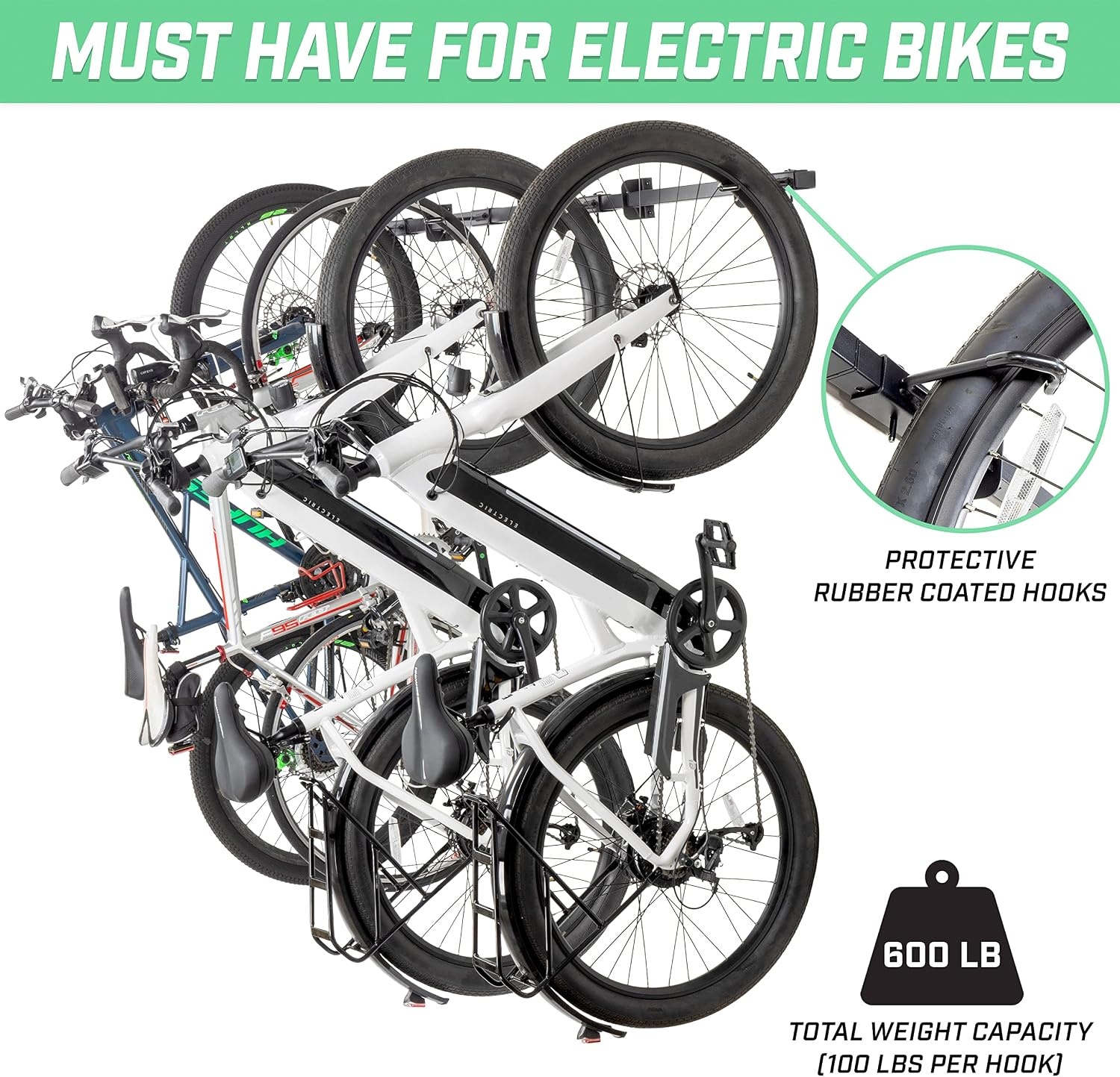 GoSports Wall Mounted Bike Rack for Garage – Vertical Storage for 4 to 6 Bicycles