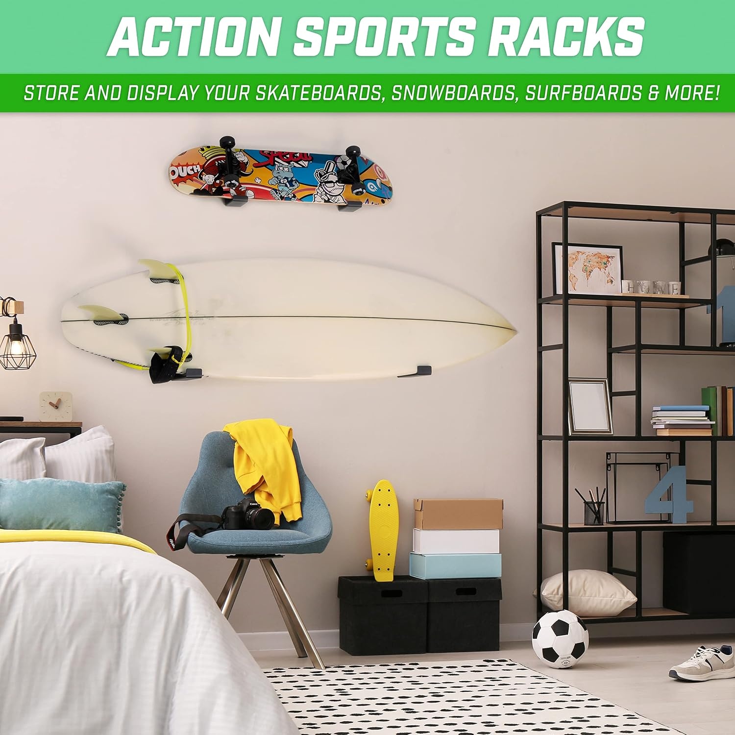 GoSports Universal Snowboard & Skateboard Wall Mount Display Racks – 2 Pack Foam Padded Hangers