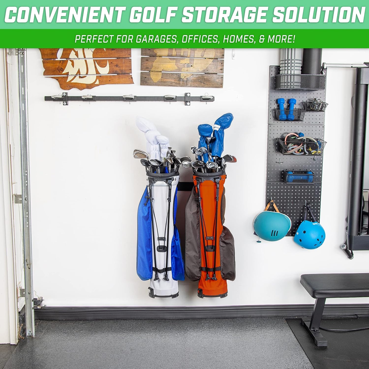GoSports Wall Mounted Golf Bag Storage Rack – Holds 2 Golf Bags