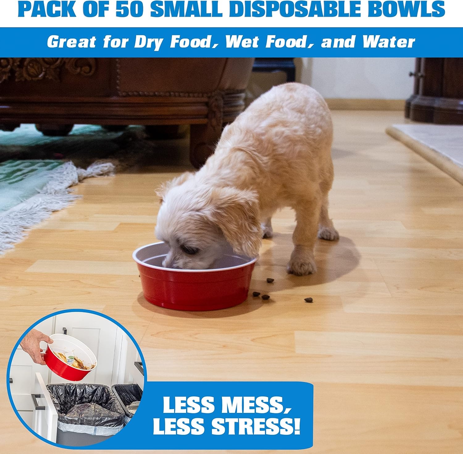 Party Dog Disposable Red Cup Style Pet Food Bowls for Cats and Dogs – Large and Small Sizes(Red)