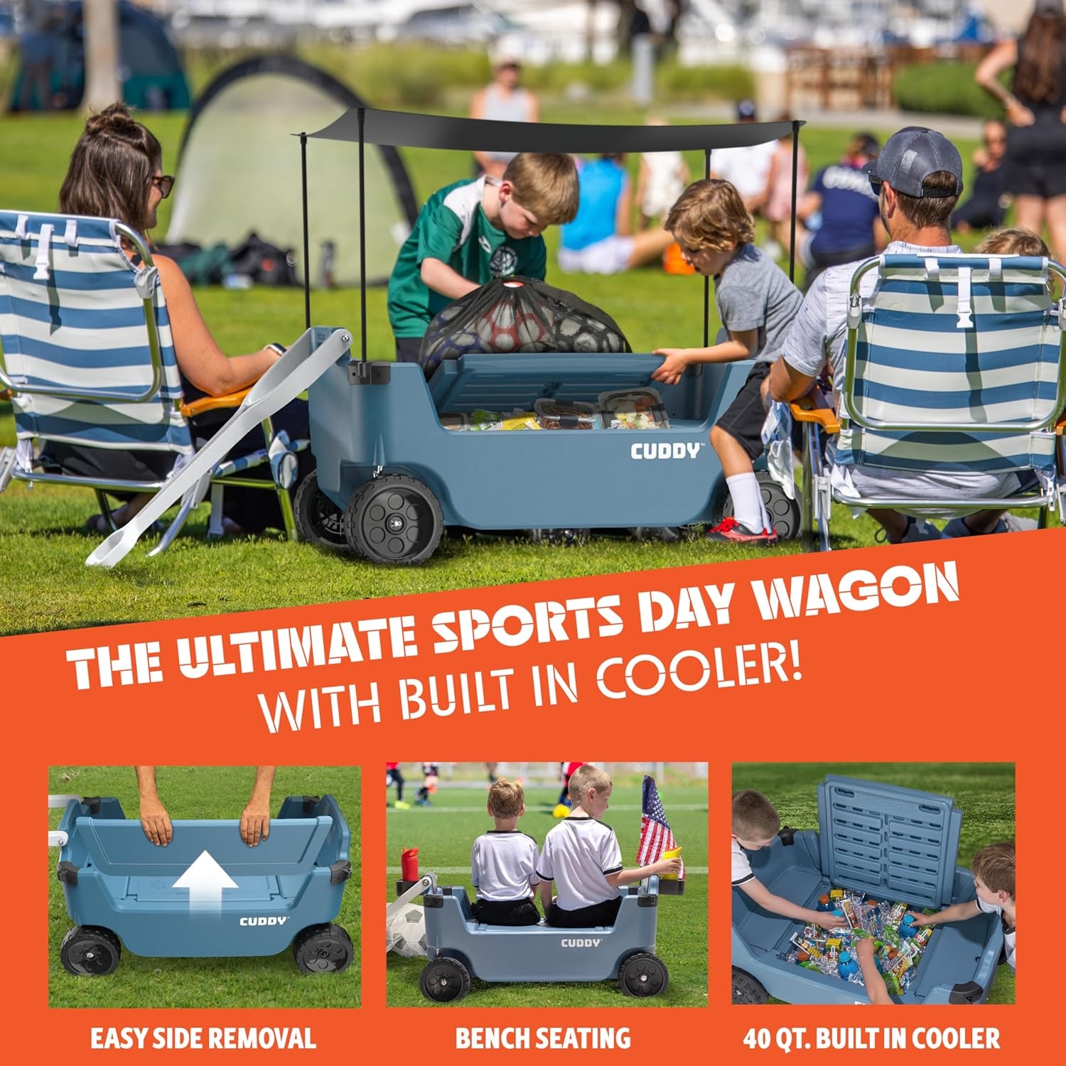 CUDDY Wagon Cooler – Premium Family Wagon and Gear Hauler with Built in 40 QT Cooler, Storage and Cup Holders