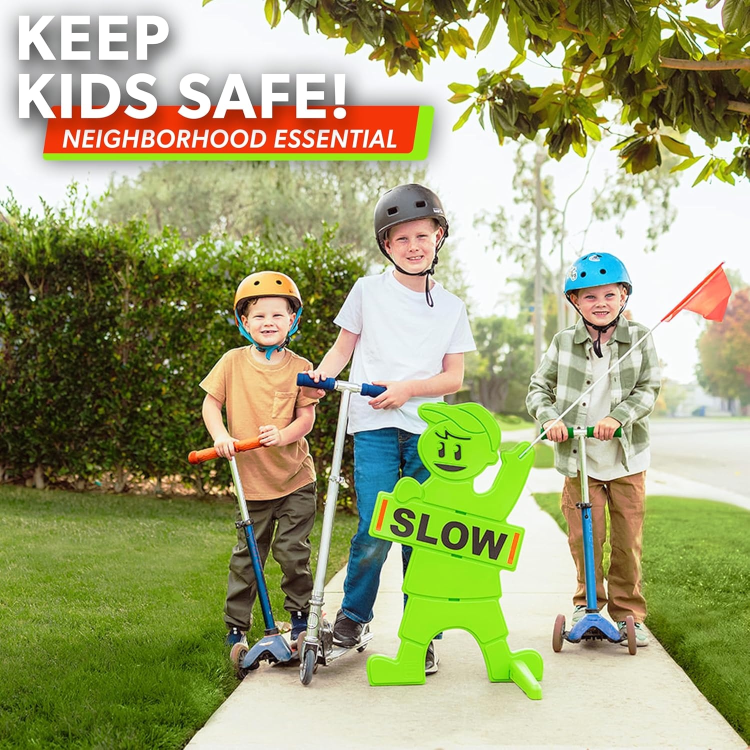 GoSports Kids at Play Safety Sign for Street- High Visibility Slow Down Sign for Neighborhoods with Flag