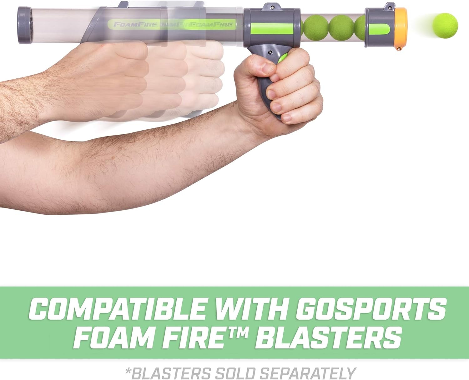 GoSports Official Foam Fire Blasters – 2 Pack Toy Blasters & Replacement Bullet Balls – Fun for Accuracy Games and GoSports Foam Fire Shooting Games(Green;orange)