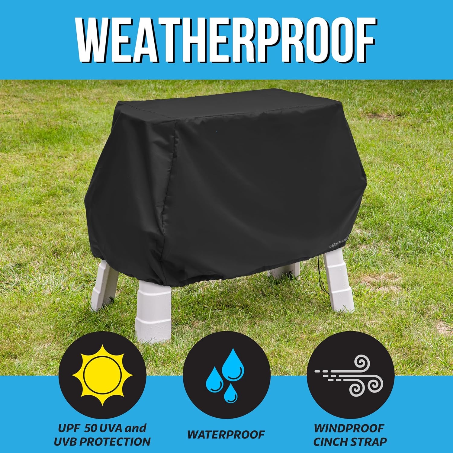 GoSports Universal Kids Water Table Cover – Anti-UV, Waterproof – Fits up to 41 x 25 x 34 Inches – Cover ONLY – Blue(Black)